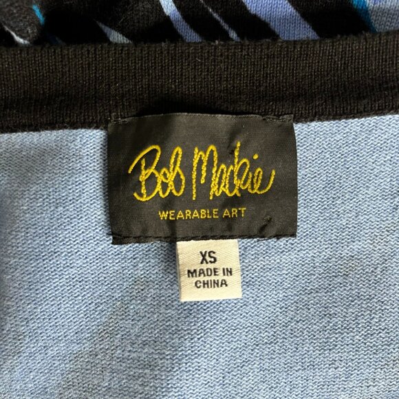 Bob Mackie Wearable Art V-Neck Cardigan Sweater XS Blue Black Cotton Abstract - Picture 6 of 7